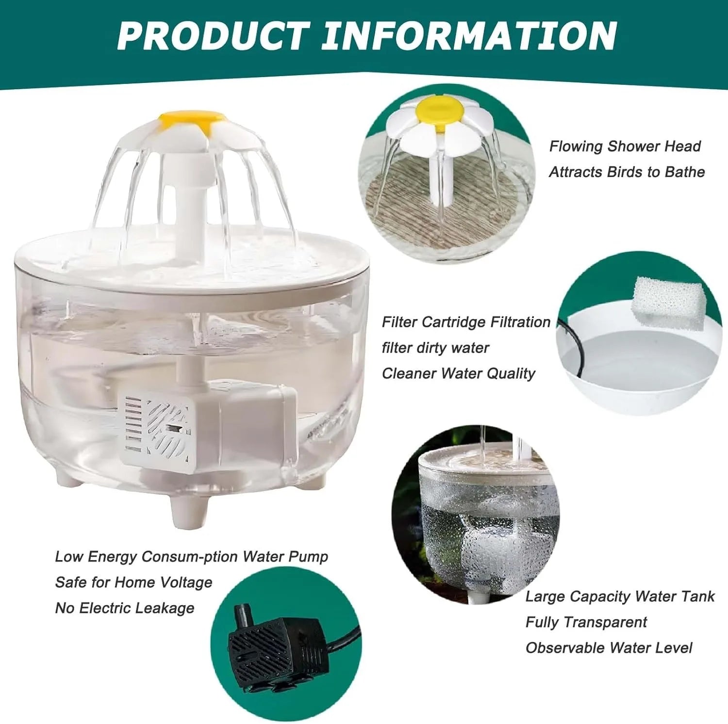 Indoor Bird Bath Fountain Automatic Shower Tub with Filter Pump Easy Clean for Small Medium Parrot Pets