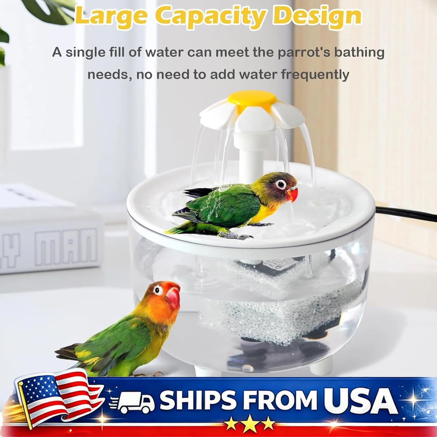 Indoor Bird Bath Fountain Automatic Shower Tub with Filter Pump Easy Clean for Small Medium Parrot Pets
