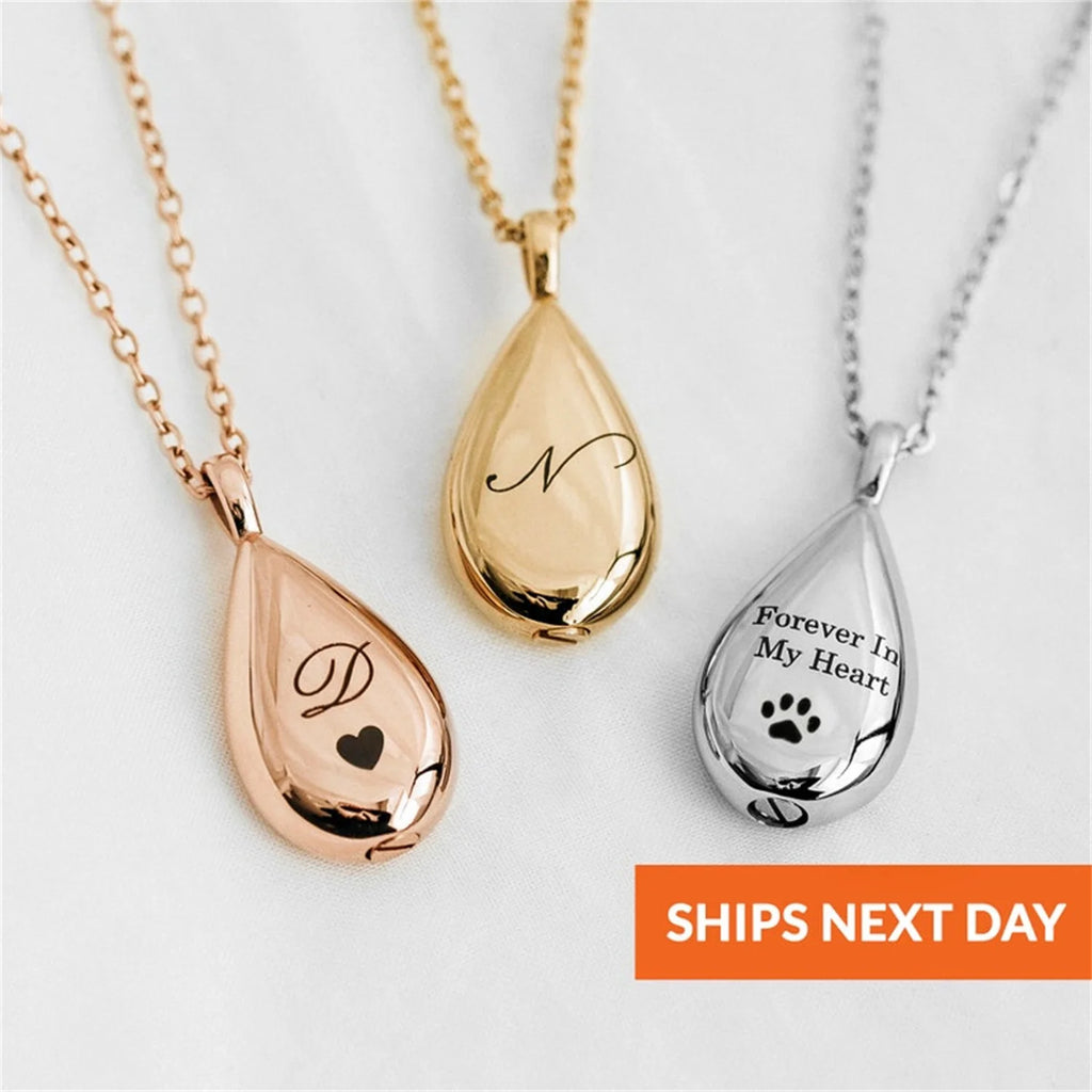 Personalized Teardrop Urn Necklace Pendant for Ashes Cremation Jewelry