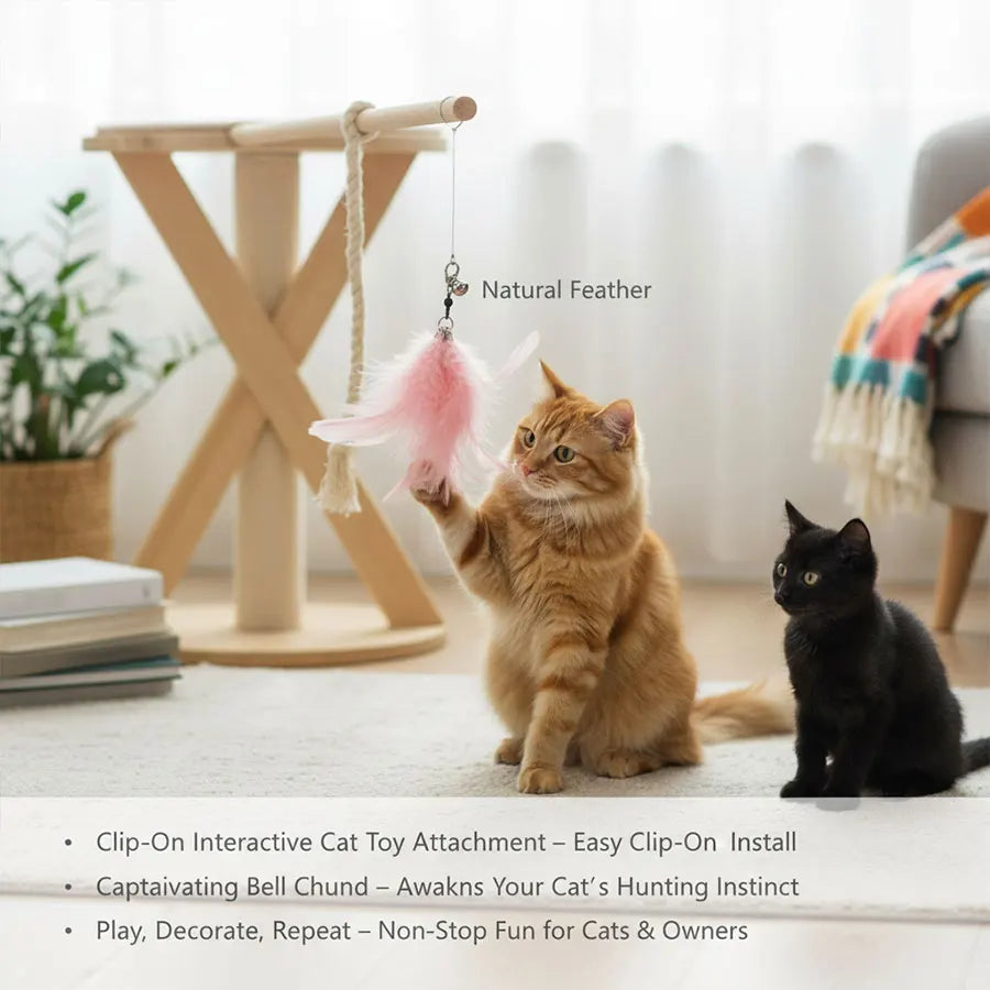 Interactive Cat Teaser Stick Bell Extended Rod Strong Suction Cup Durable Bite-Resistant Hands-Free Kitten Indoor Play Toy