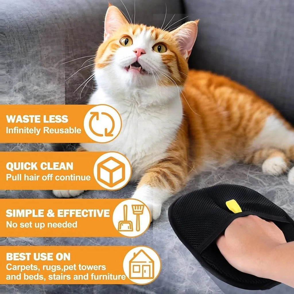Pet Hair Remover Glove Reusable Electrostatic Grooming Tool For Dogs Cats Removes Fur From Furniture Clothes Carpet Car