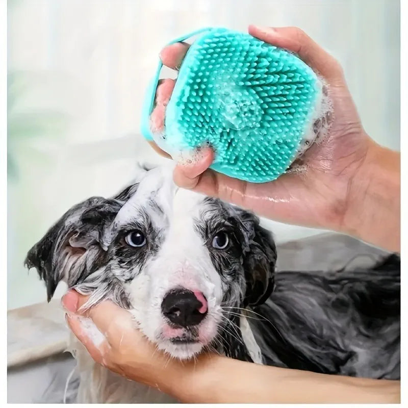 Silicone Pet Bath Brush with Shampoo Dispenser, Massage & Deep Cleaning