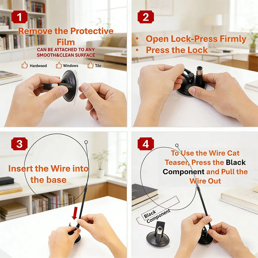 Interactive Cat Teaser Stick Bell Extended Rod Strong Suction Cup Durable Bite-Resistant Hands-Free Kitten Indoor Play Toy