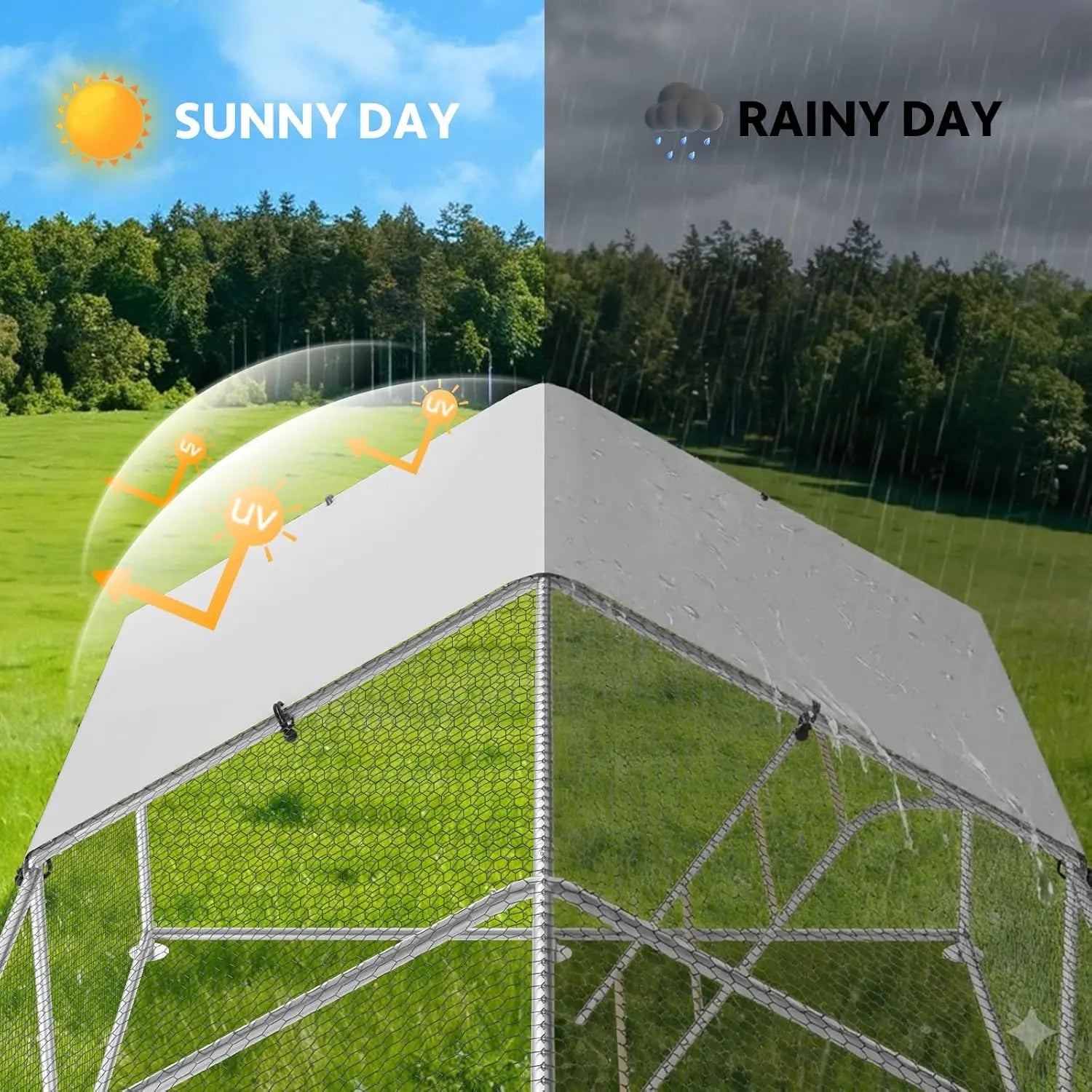 Large Metal Chicken Coop with Roosting Perch, Waterproof and UV-Resistant Cover, Outdoor Walk-in Cage Hen House