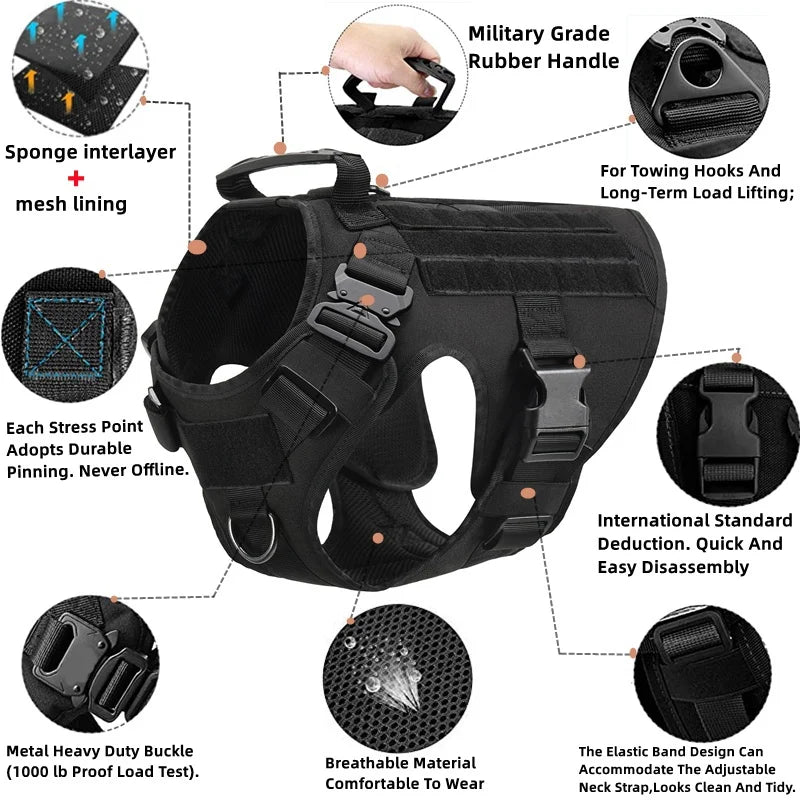 Tactical Military Vest tactical  Training Dog Harness and Leash Set For All Breeds Dogs