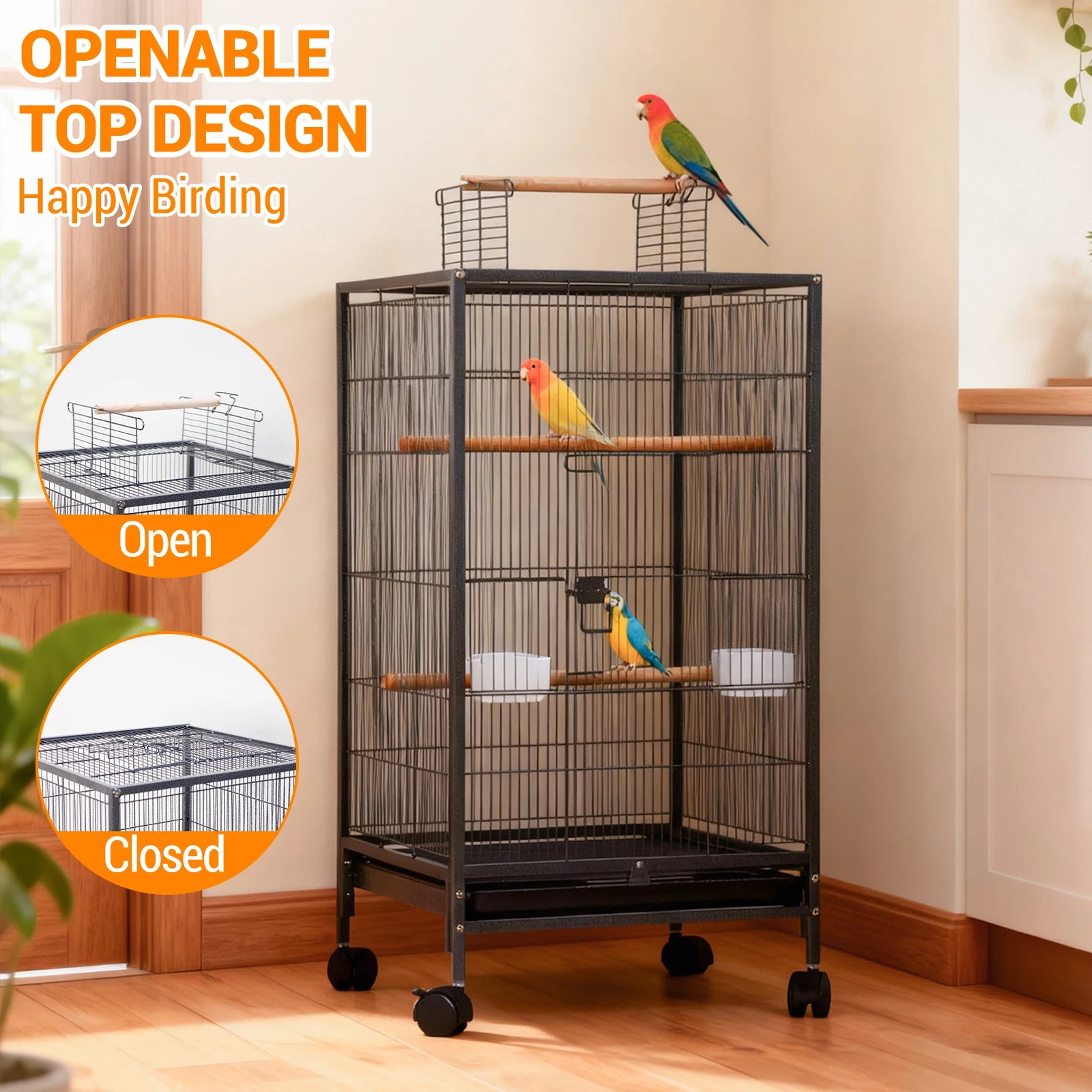 Bird Cage with Stand Wrought Iron Large Bird Cage for Parakeets Cockatiels Lovebirds Macaw Conure Bird Cages with Wheels