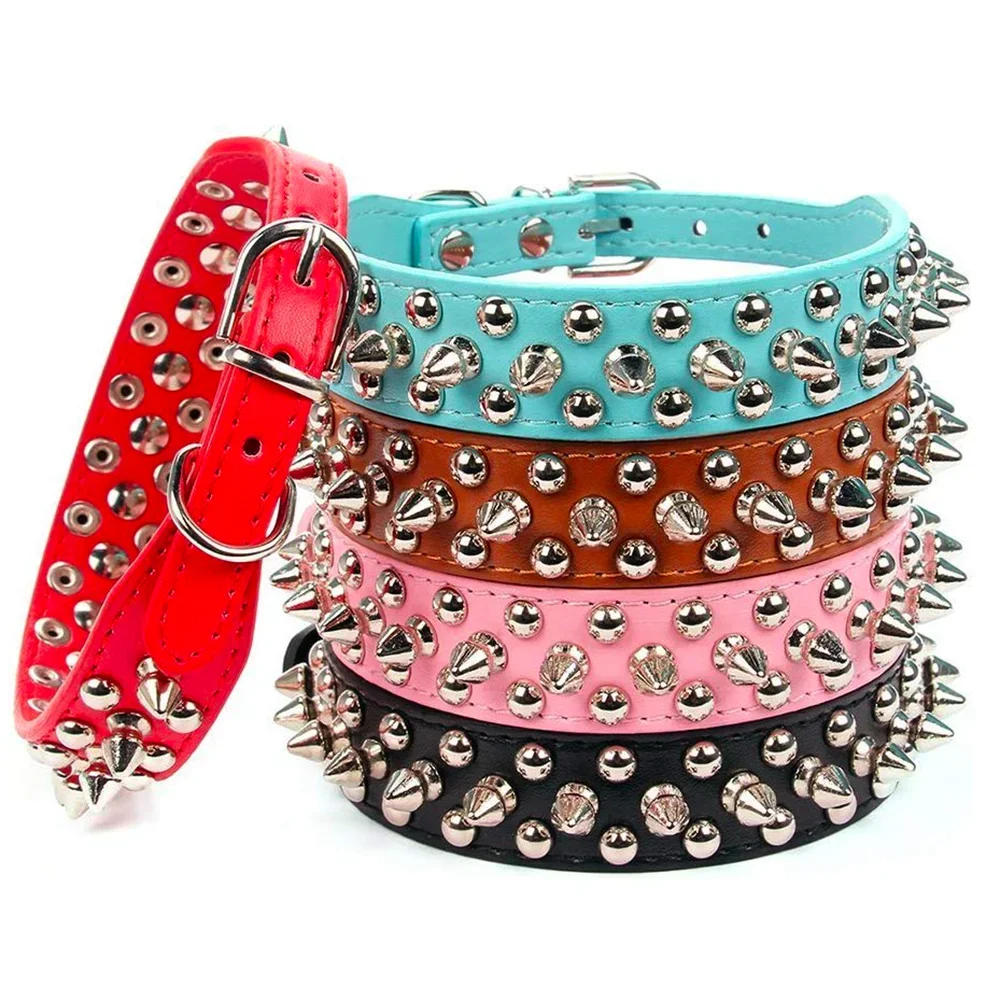 Adjustable Leather Pet Dog collar Punk Rivet Spiked Collars For Small Dog Cat