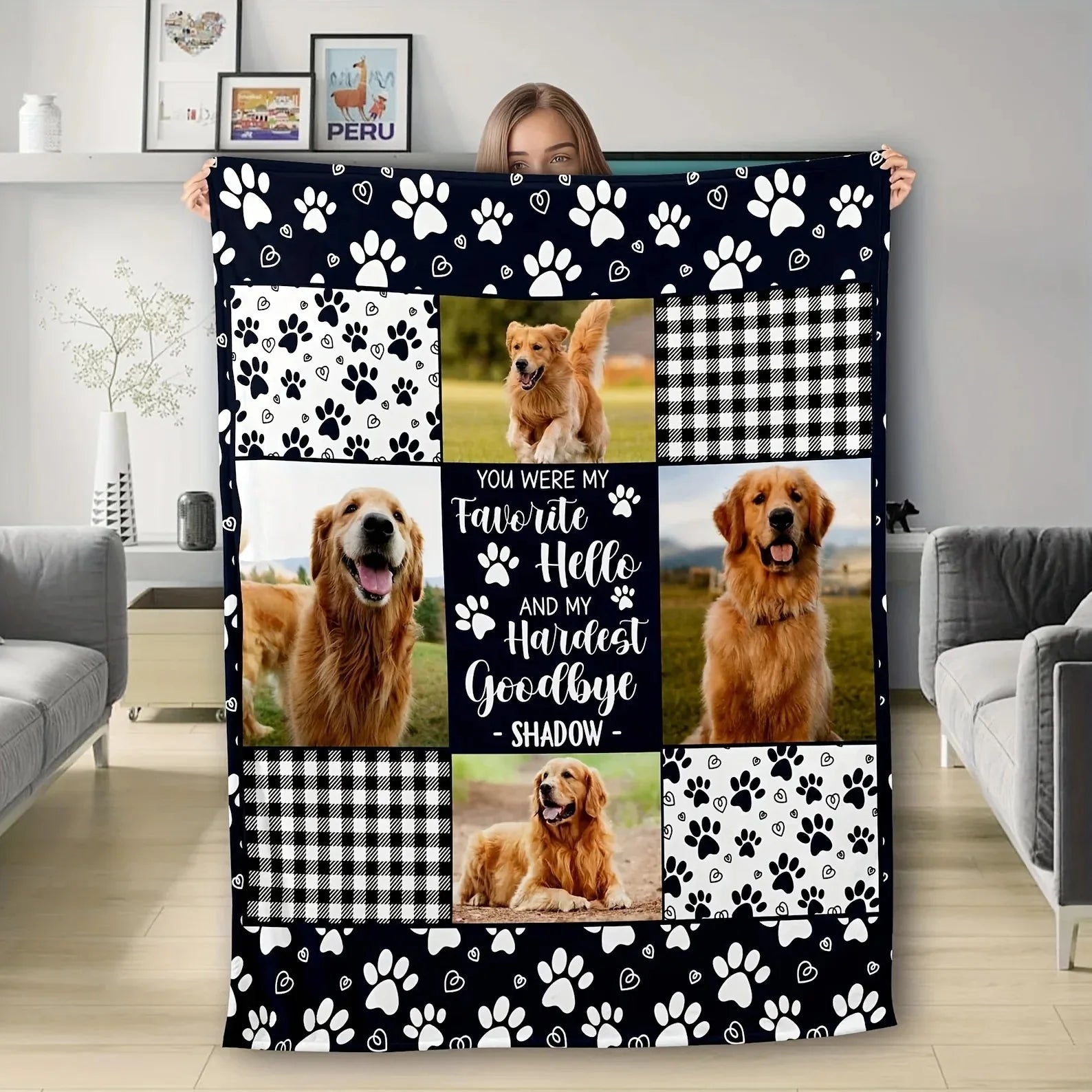 1pc Personalized Pet Photo Blanket | Custom Pet Memorial Gifts for Loss of Pet Sympathy Gifts