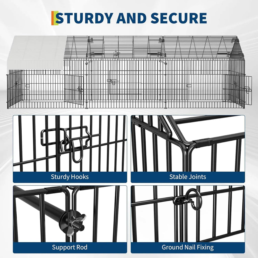 Large Metal Chicken Coop 130x40x40 inch Portable Chicken Run With Waterproof Cover Indoor Outdoor