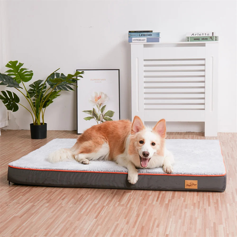 Premium Large Orthopedic Memory Foam Dog Bed Waterproof Pet Dog Orange Trim Washable Water Resistant