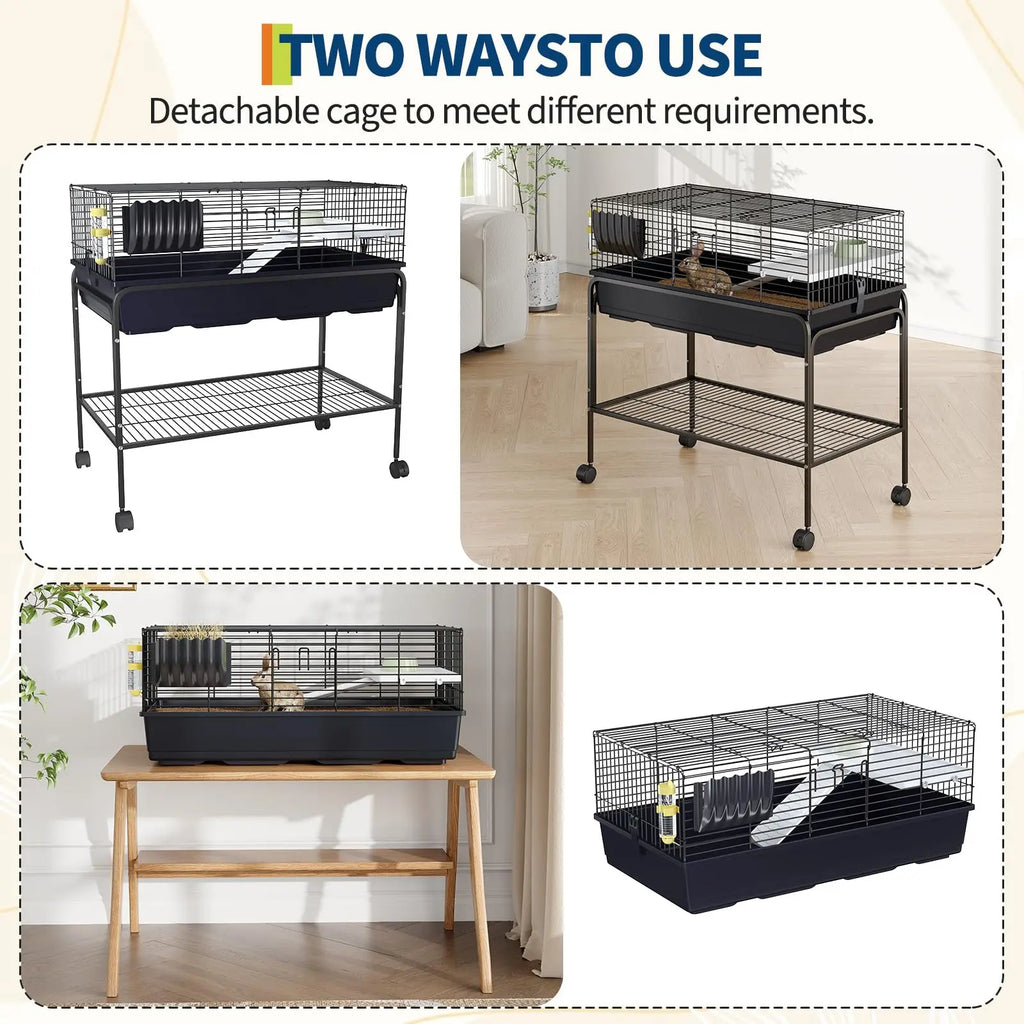 35.3"H Kit With Removable Storage Shelf 3Pcs Accessories Portable Small Animal Cage
