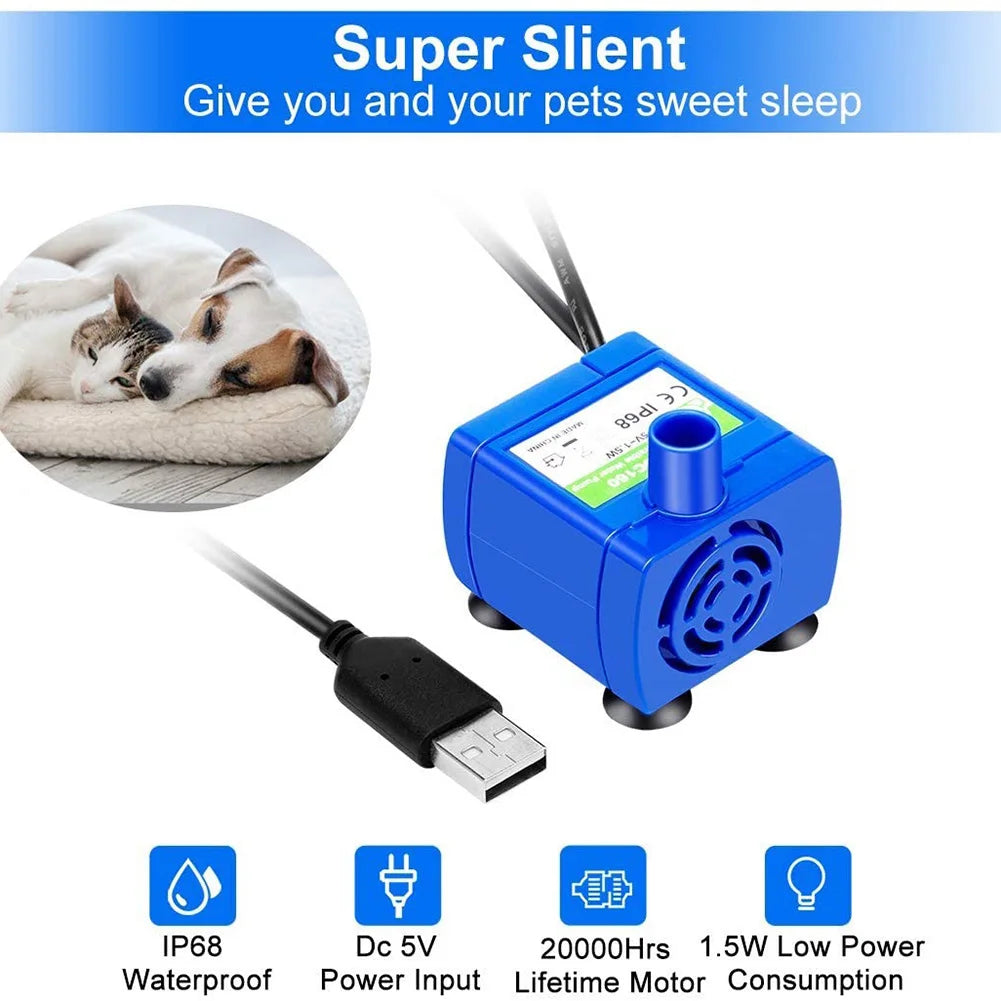 Cat Water Fountain Pump Replacement Pump with LED Light Ultra Quiet Pet Water Pump for Fish Aquarium