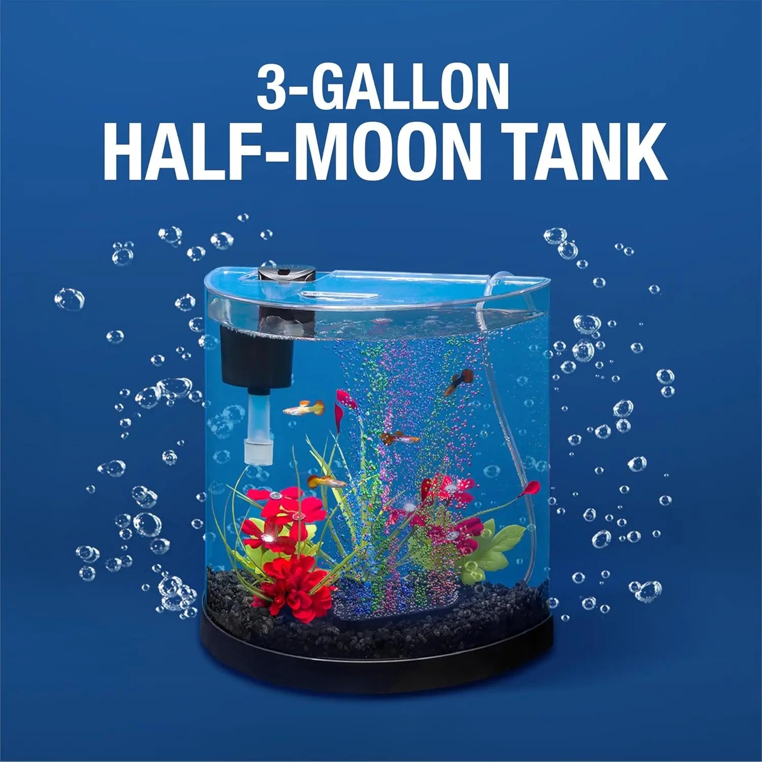 Half Moon 3 Gallon Fish Tank Kit with Filter, Air Pump & Color Changing LED Light for Goldfish and Betta