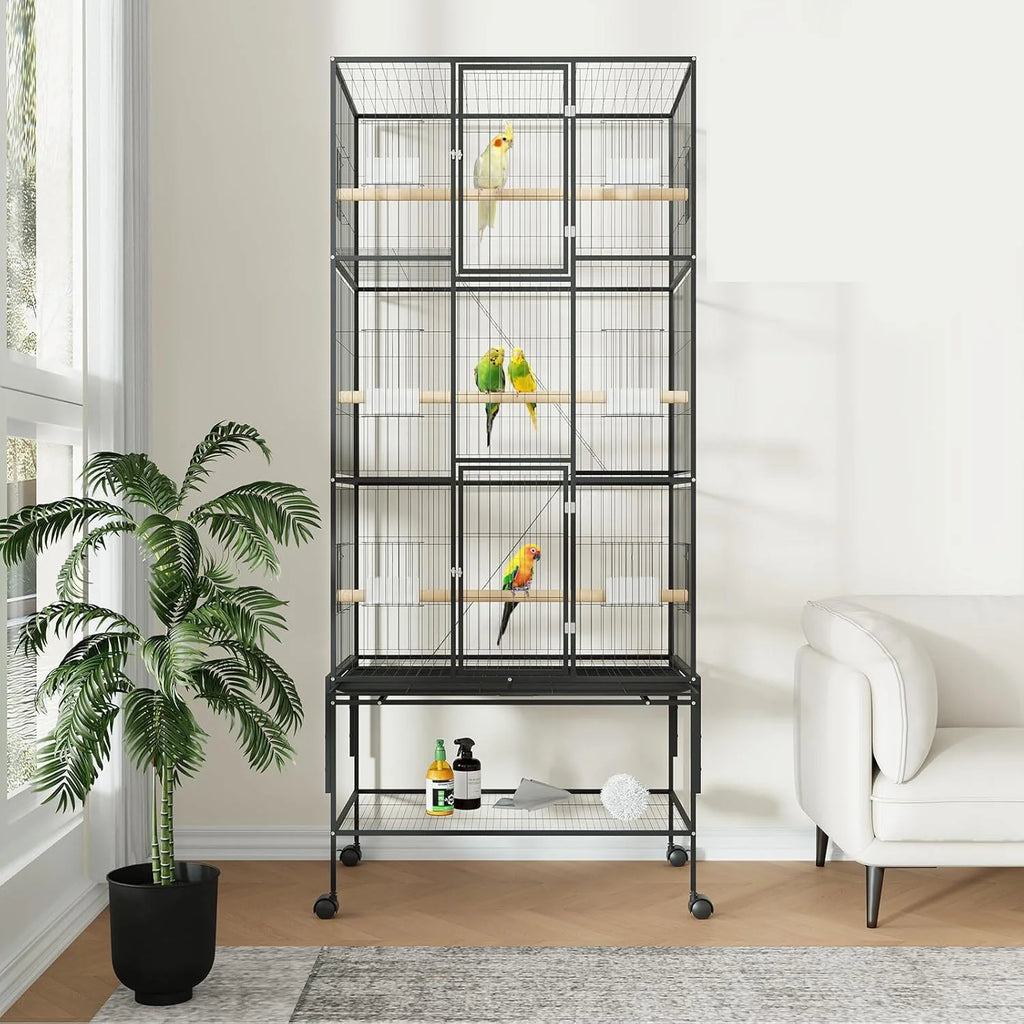 69 Inch Large Bird Cage Bird Cage with Rolling Storage Stands Feed Bowls Wide Tall Parrot Cage