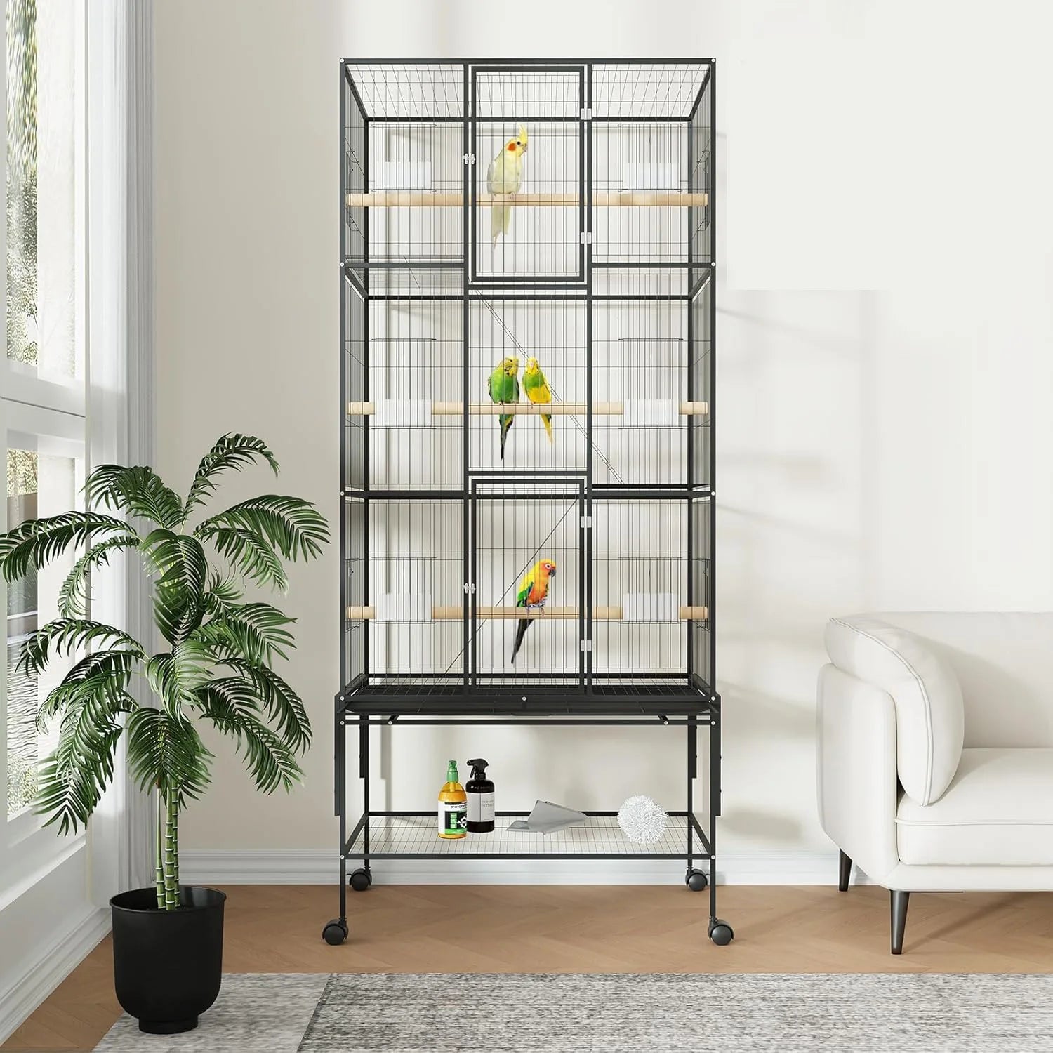 69 Inch Large Bird Cage Bird Cage with Rolling Storage Stands Feed Bowls Wide Tall Parrot Cage