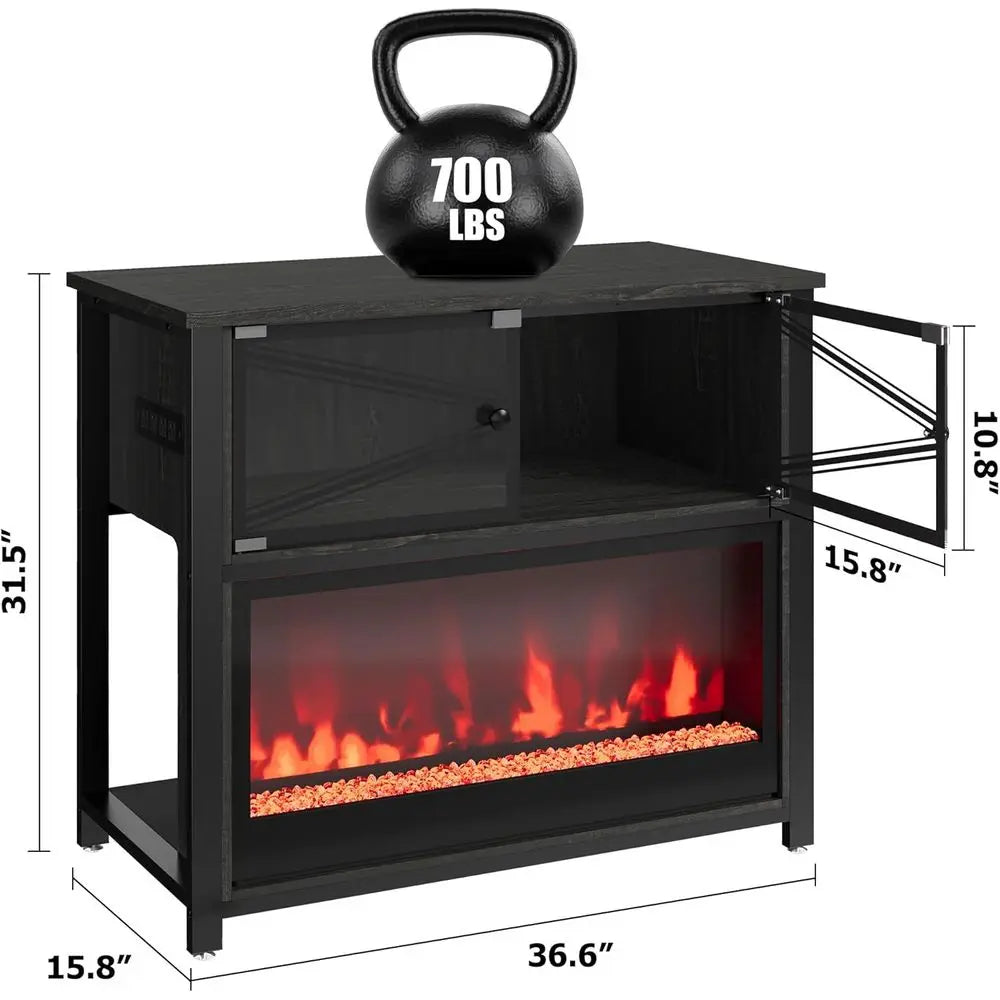 40-50 Gallon Fish Tank Stand with 20-Color LED Flames, No Heat, Metal Frame Structure Aquarium Stand, Glass Doors Storage Cabine