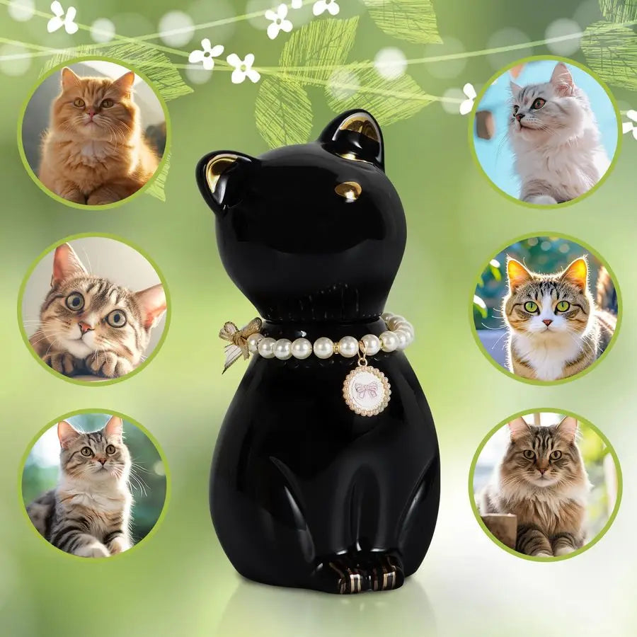 Cat Urns for Ashes, Elegant Ceramics Pets Cremation Keepsake, Funerary Urns Black