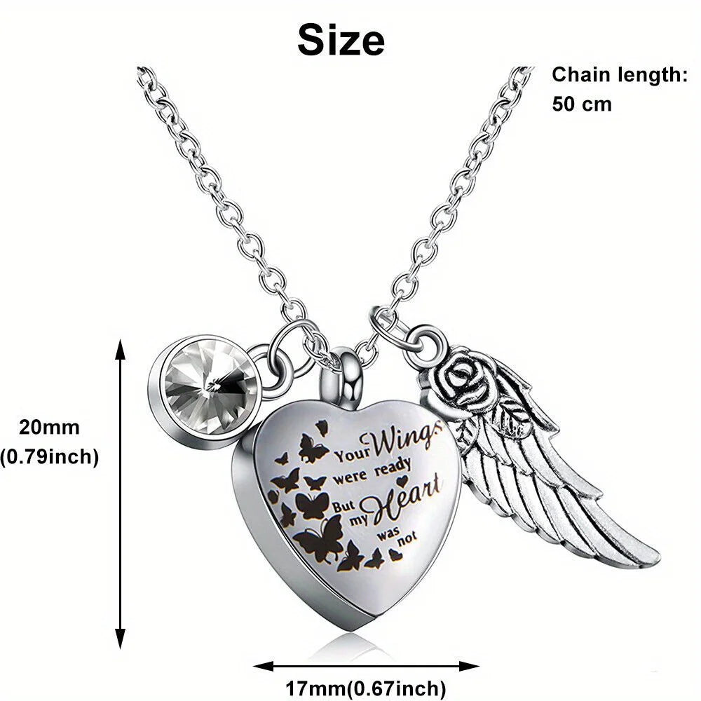 Angel Heart Wings Ashes Keepsake Cremation Memorial Urn Necklace For Gift