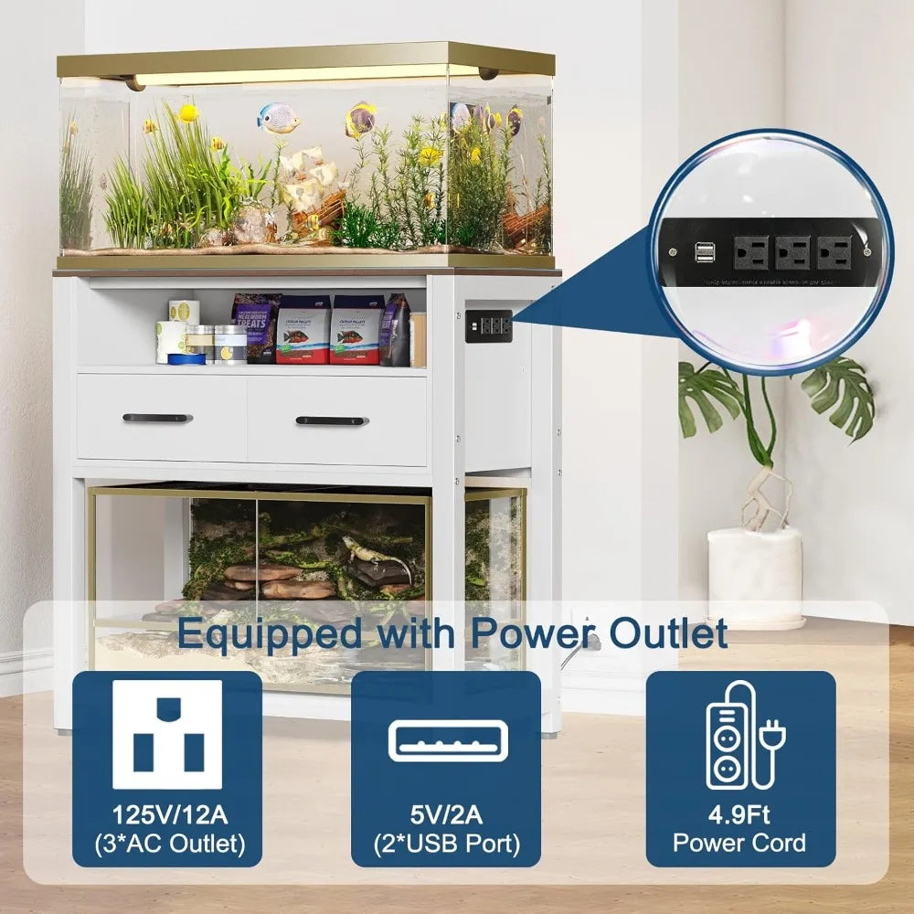20-29 Gallon Fish Tank Stand with Power Outlet & 2 Storage Drawers, Heavy Duty Metal Frame Aquarium Stand