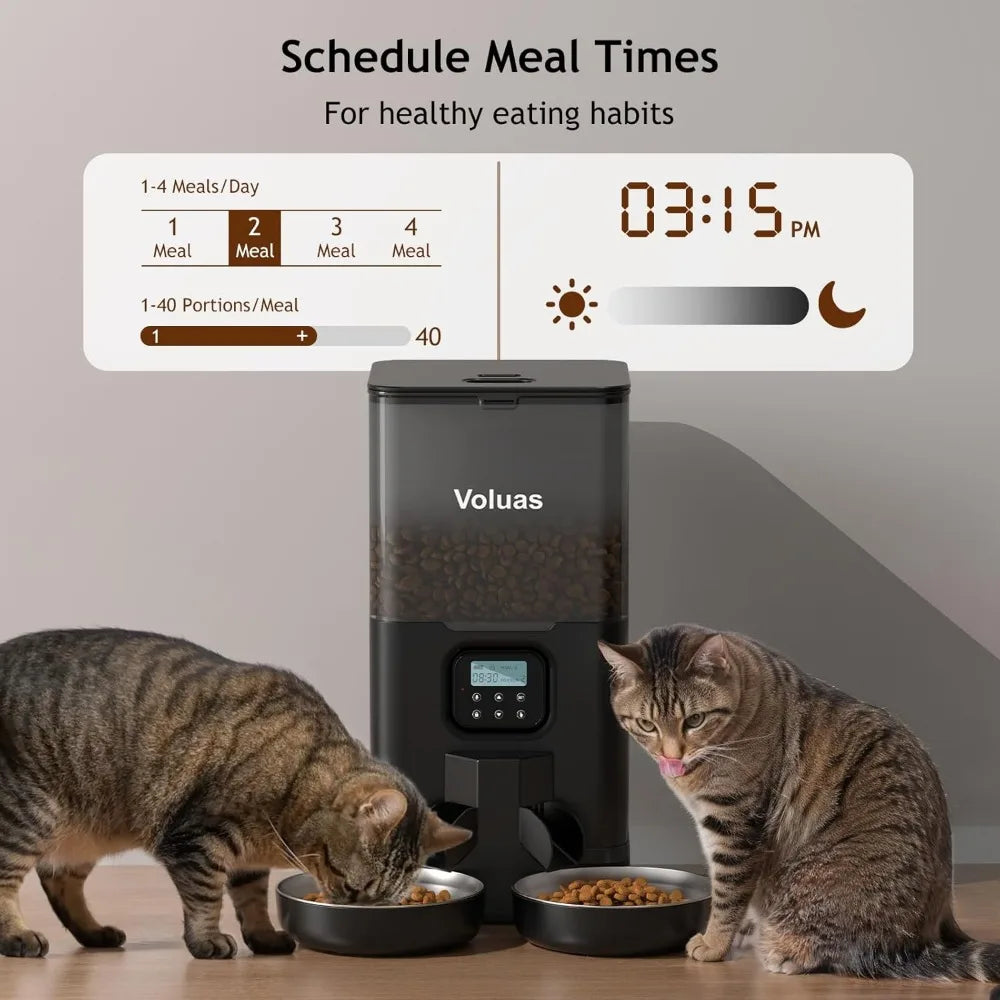 Automatic Cat Feeder for Two Cats, Double Pet Feeder with 2 Stainless Steel Bowls,6L Timed Feeders with Memory Function