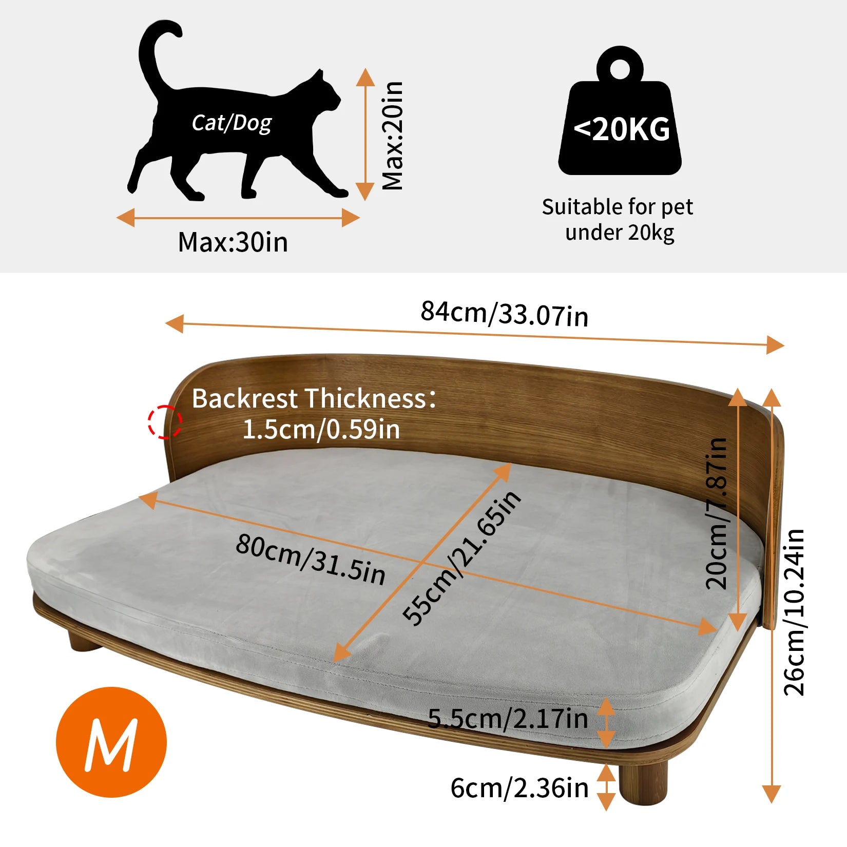 Elevated Cat Bed Wooden Indoor Cat Couch Bed, Pet Sofa Chair Lounge for Kitty, Puppy or Small Animal