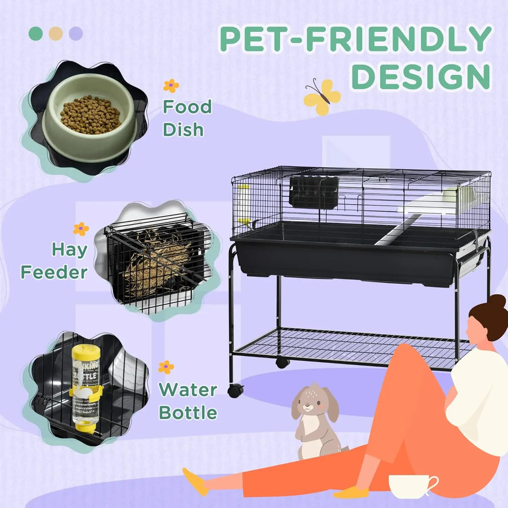 Two-Story Small Animal Cage Removable from Stand ,with Shelf & Wheels, Pet Habitat