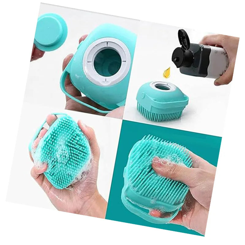 Pet Bath Massage Brush with Shampoo Dispenser - 2-in-1 Grooming Tool for Dogs & Cats