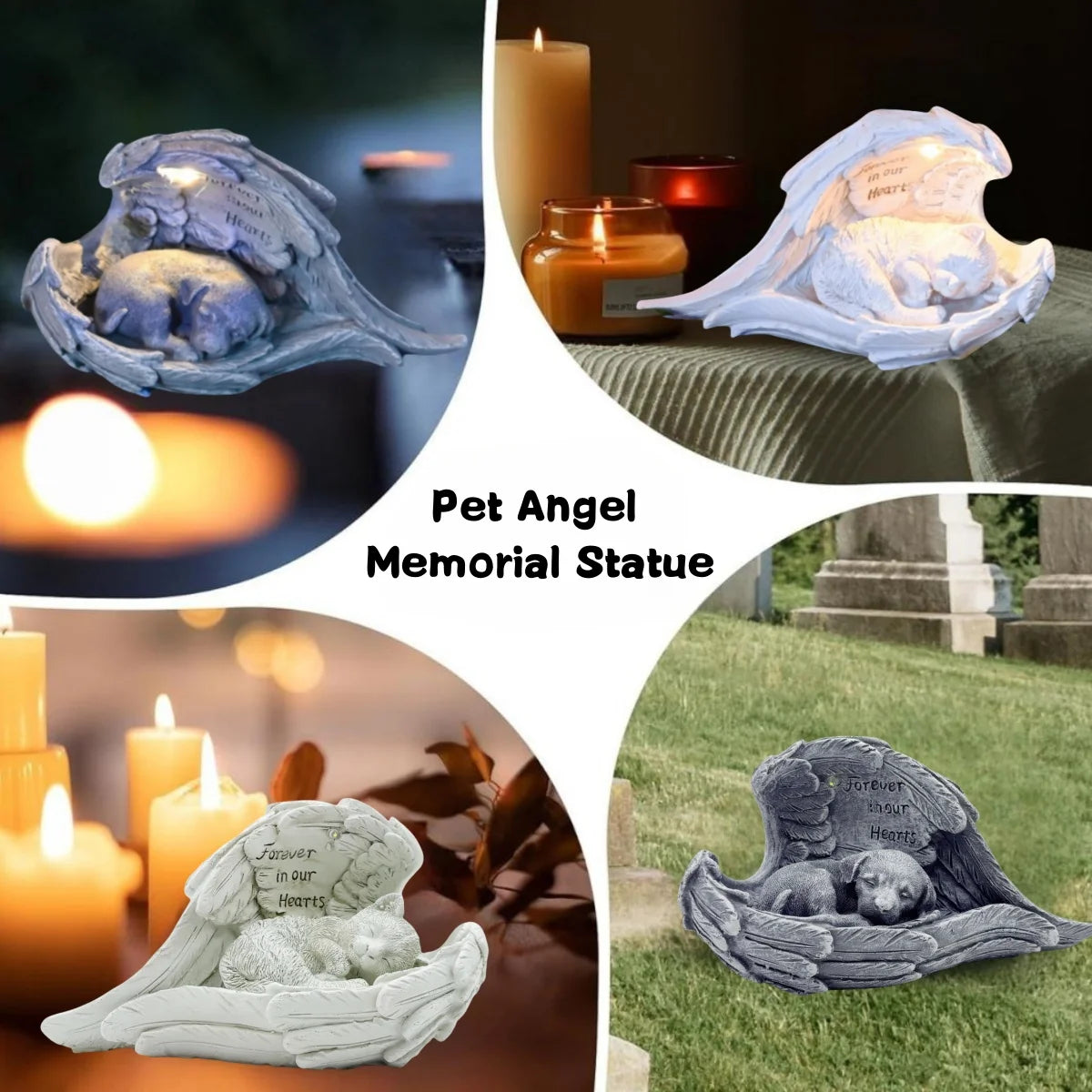 Outdoor Cat Dog Statue Garden Decor Light, Angel Dog Memorial Statue, Outdoor commemorative