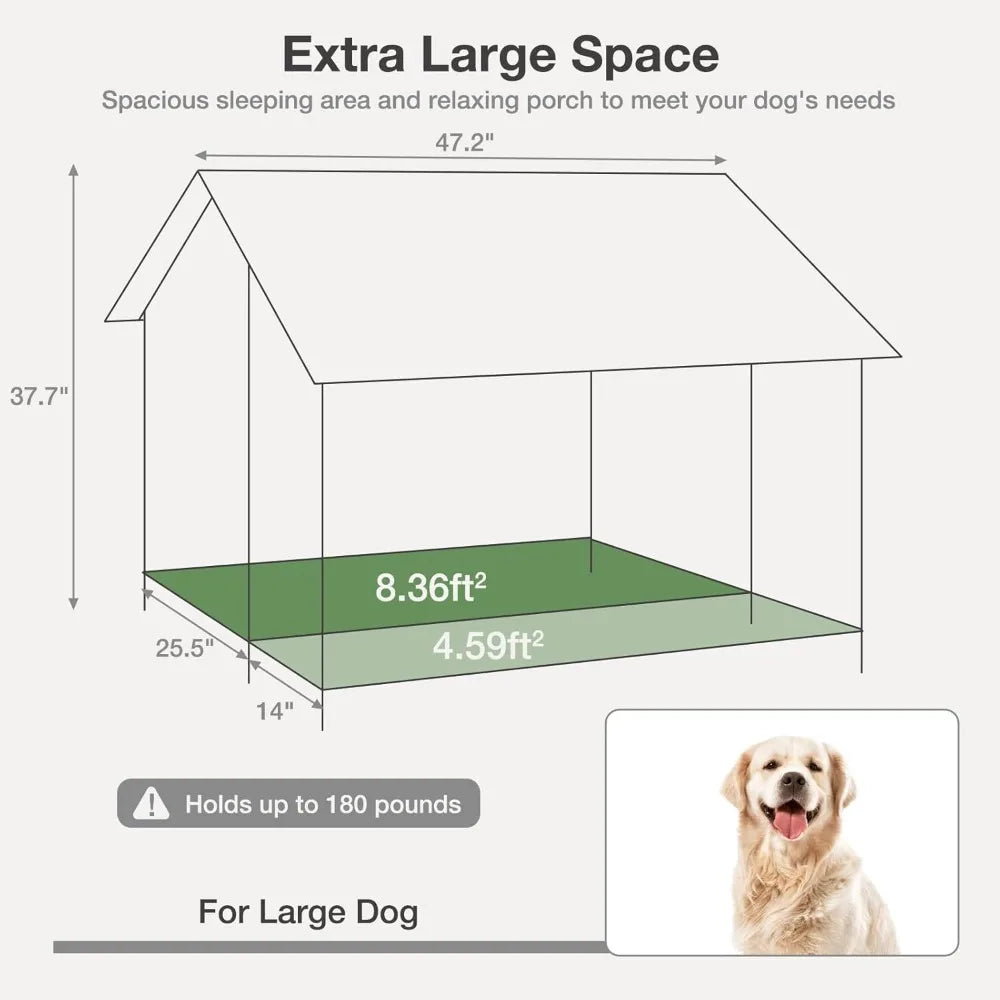 Outdoor Weatherproof Dog House, Easy to Assemble Puppy Shelter with All-Around Iron Frame & Fir Wood, Ideal for Large Dog
