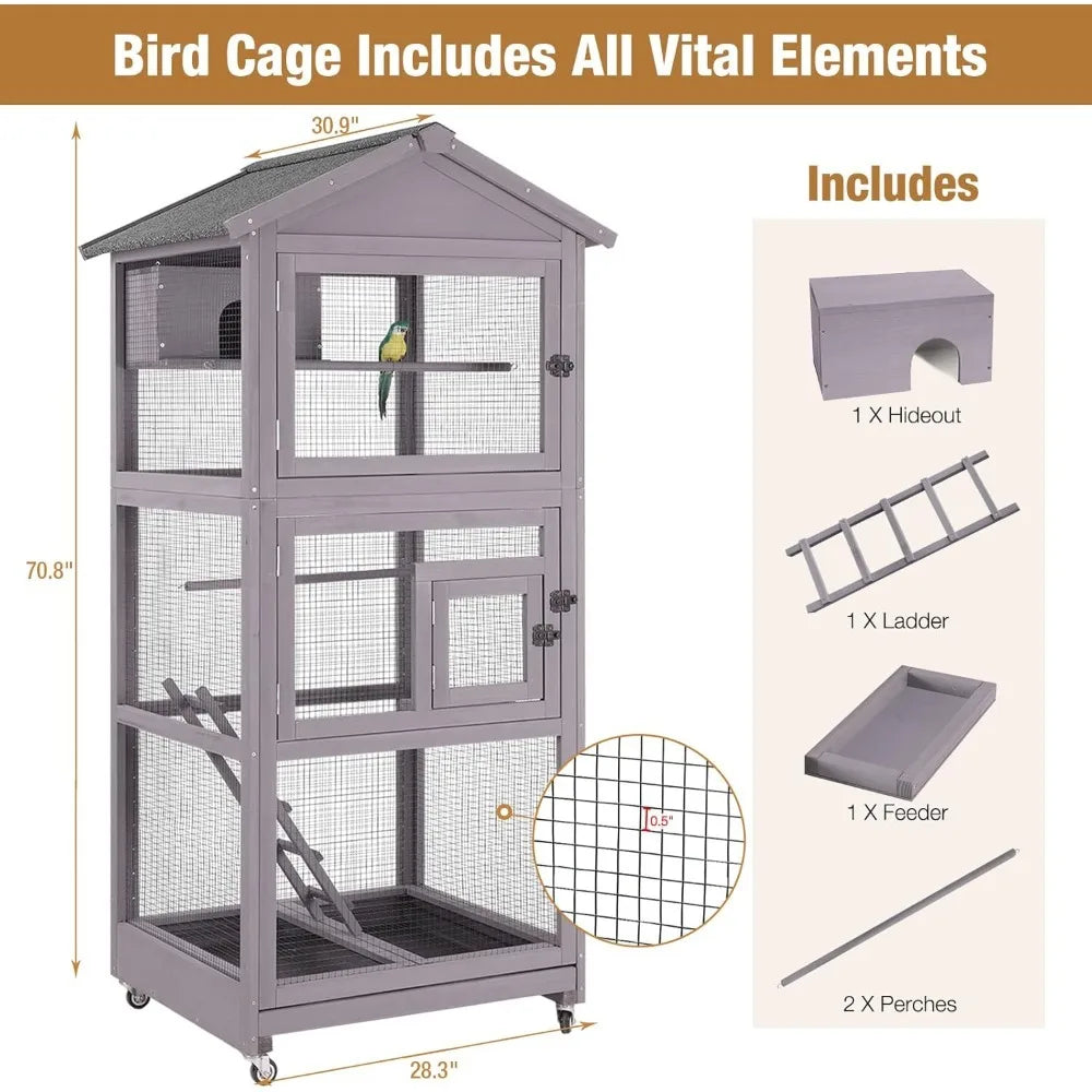 Bird Cage Outdoor Parakeet Cage Large Wooden Aviary Cage Indoor Parrot House