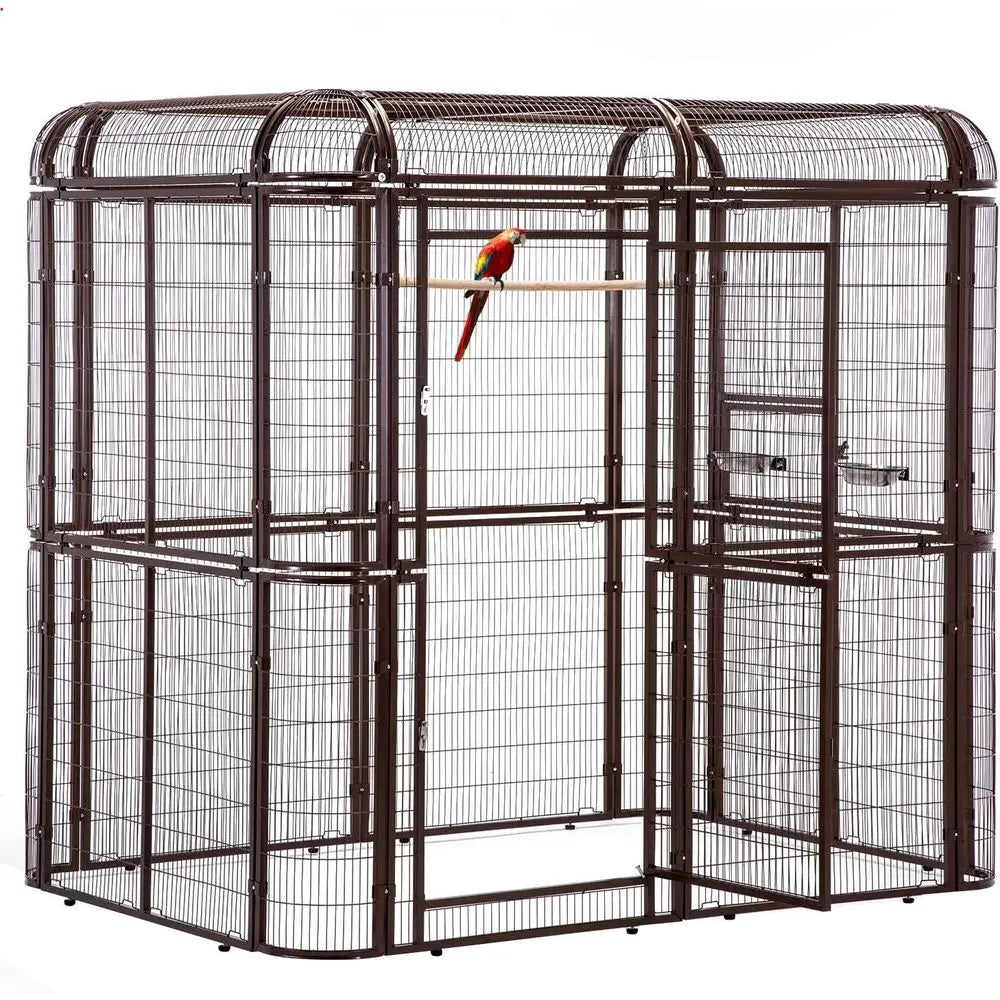 Sturdy Outdoor Aviary for Large Birds - Heavy Duty Parrot, Conure, Lovebird Cage in Brown