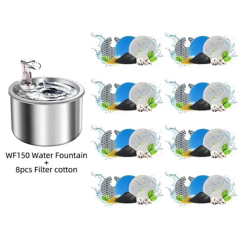 2L fully stainless steel pet water dispenser automatic cat water fountain with red water level