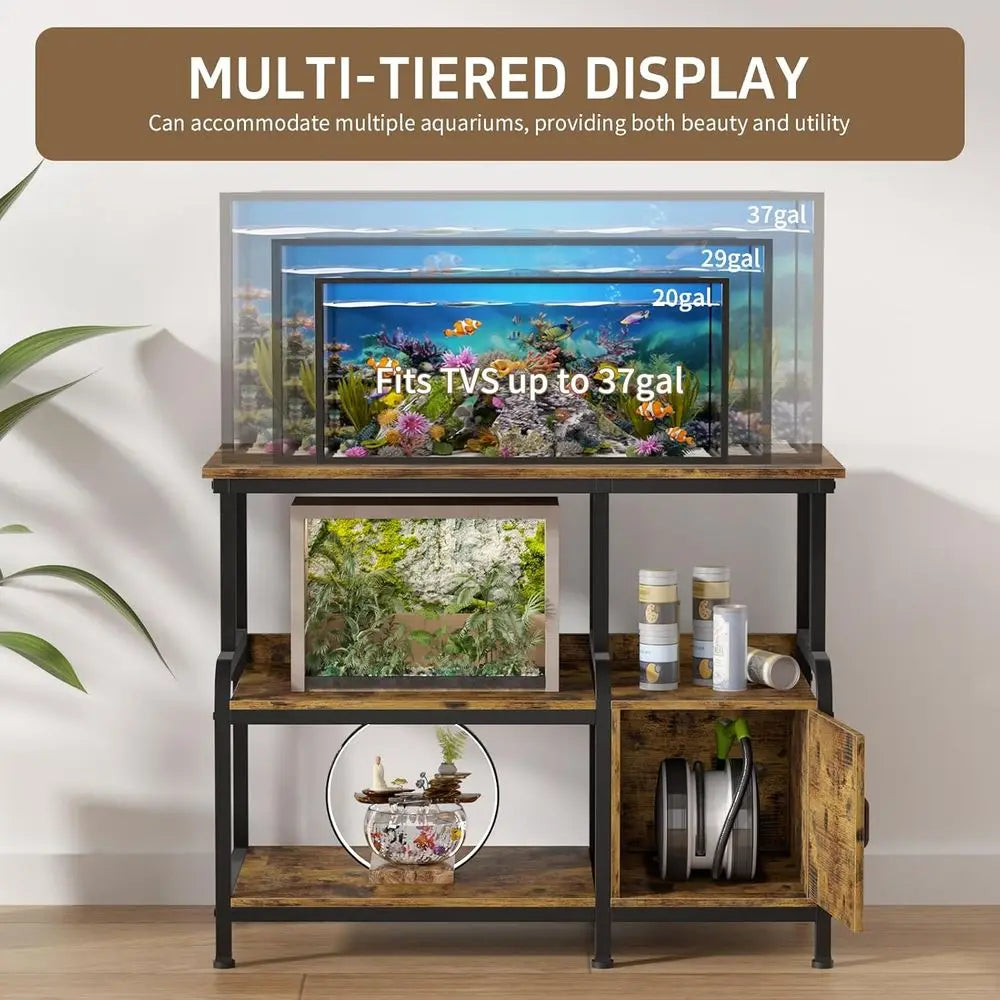 3-Level Heavy-Duty 29 Gallon Aquarium Stand with Storage, 750 lbs Capacity, Retro Brown