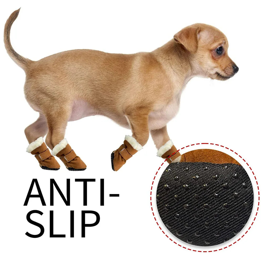 Dog Boots Fleece Dog Shoes for Small Dogs Anti-Slip Sole Winter Snow Booties for Outdoor Walking Running