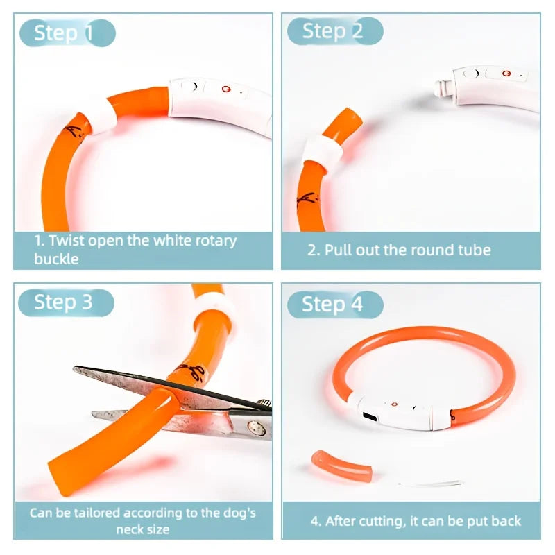 New LED Dog Collar USB Rechargeable 3 Mode Adjustable Glowing for Night Walking Pet Collar