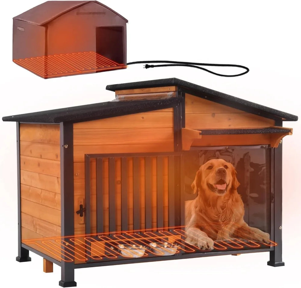 Outdoor Lg. Kennel with Insulated Liner, Weatherproof Cage with Heater for All Size Dogs