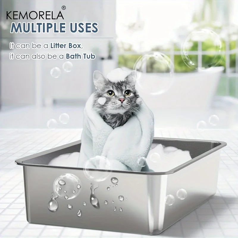 1PC 6-Inch L stainless Steel Cat Litter Box with Scoop Pedal