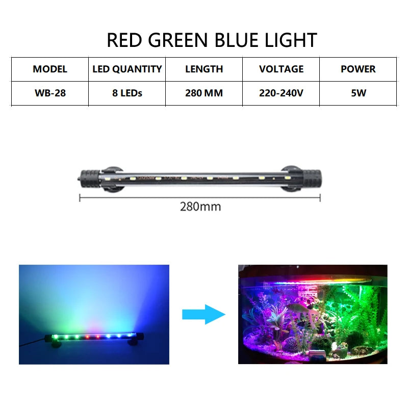Aquarium Light LED Waterproof Light Underwater Fish Lamp Plant Lamp 18-58CM 220-240V 5730chip