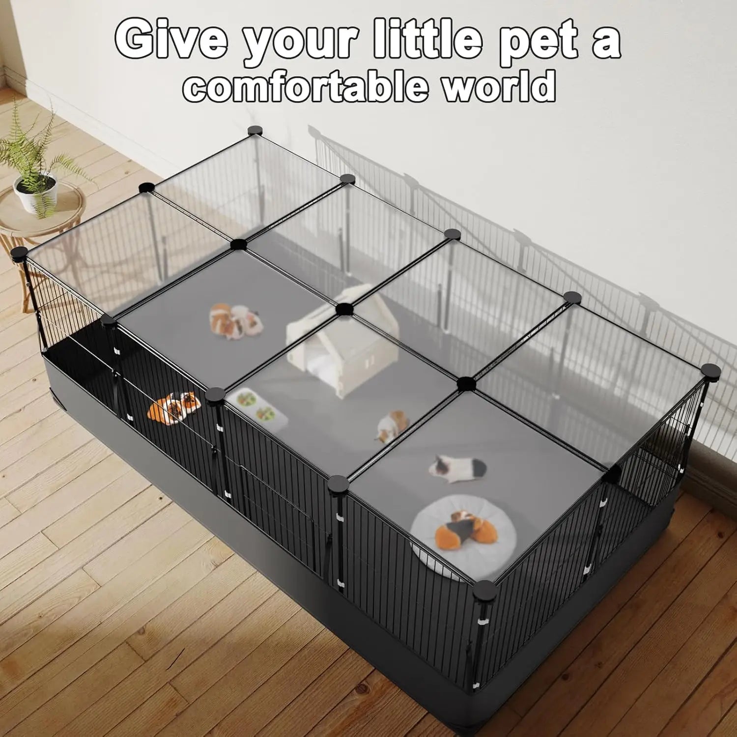 12-Panel Small Animal Playpen with Waterproof Liner & Easy Hooks, 48x24x16 Cage for Guinea Pigs, Rabbits, Hamsters