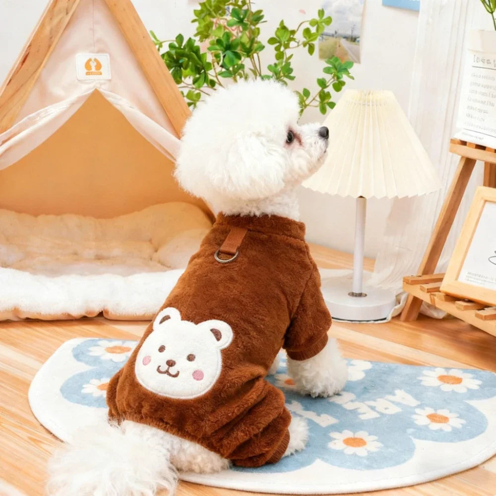 Autumn Winter Pet Dog Soft Fleece Clothes Warm Jumpsuit Coat for Small Medium Large Jacket Sweater with Leash Ring
