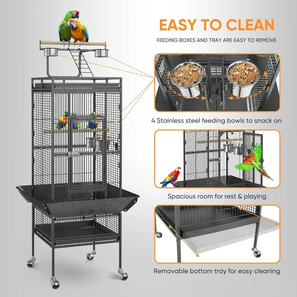 61-inch 2in1 Large Bird Cage with Rolling Stand Play top Parrot Cockatiel Cockatoo Pet House