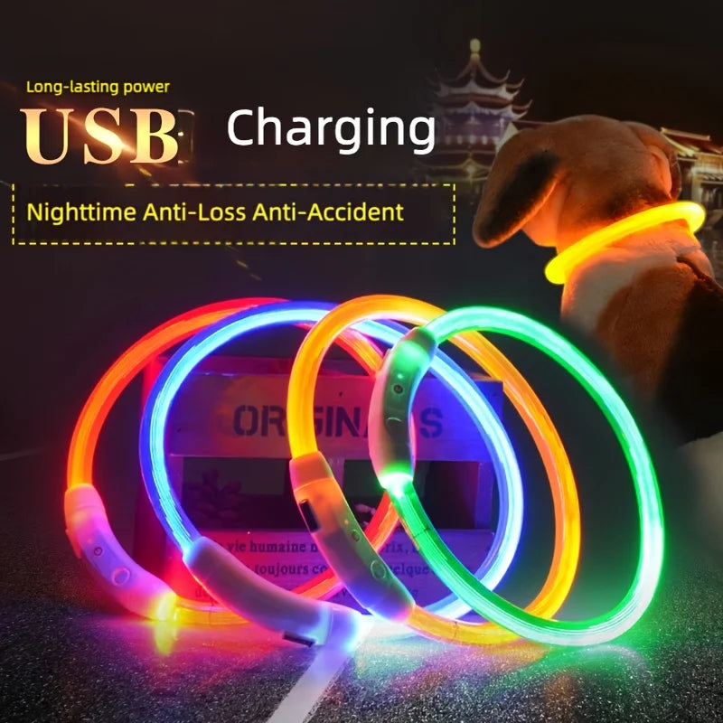 New LED Dog Collar USB Rechargeable 3 Mode Adjustable Glowing for Night Walking Pet Collar