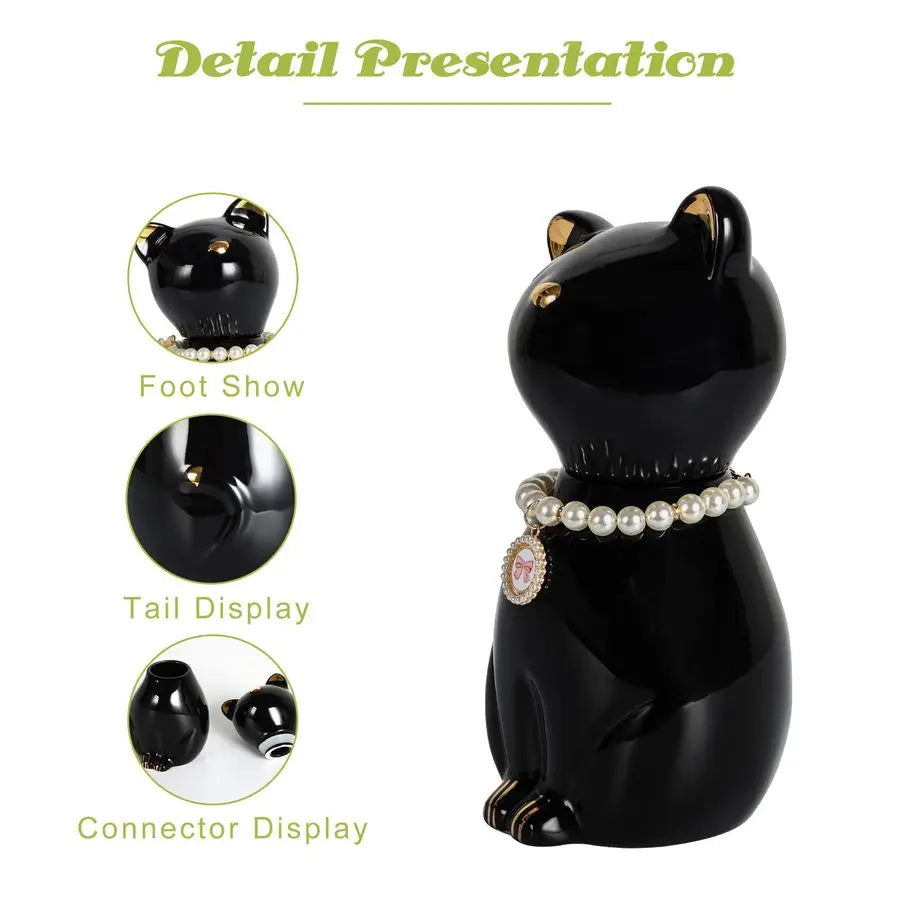 Cat Urns for Ashes, Elegant Ceramics Pets Cremation Keepsake, Funerary Urns Black