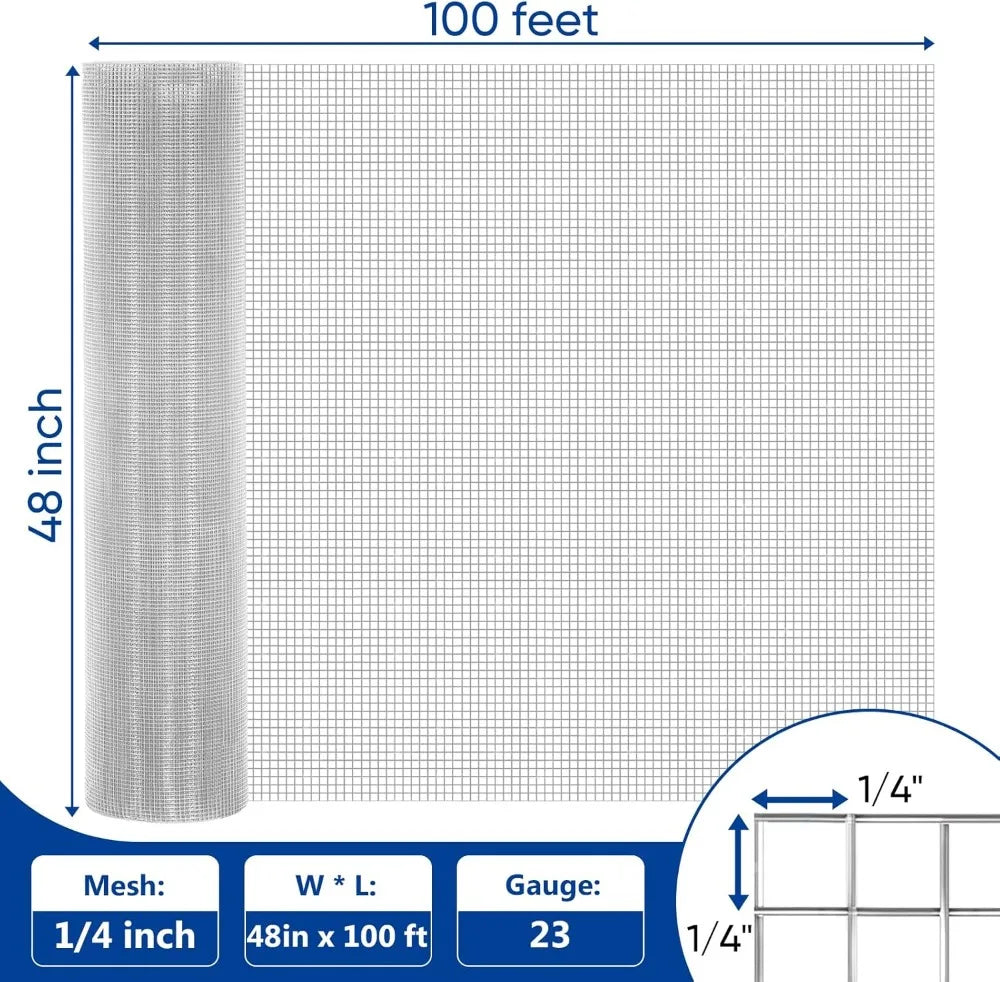 1/4 Inch Hot Dipped Galvanized Hardware Cloth Mesh Roll 48x100 ft for Chicken Rabbit Snake Cage Fencing
