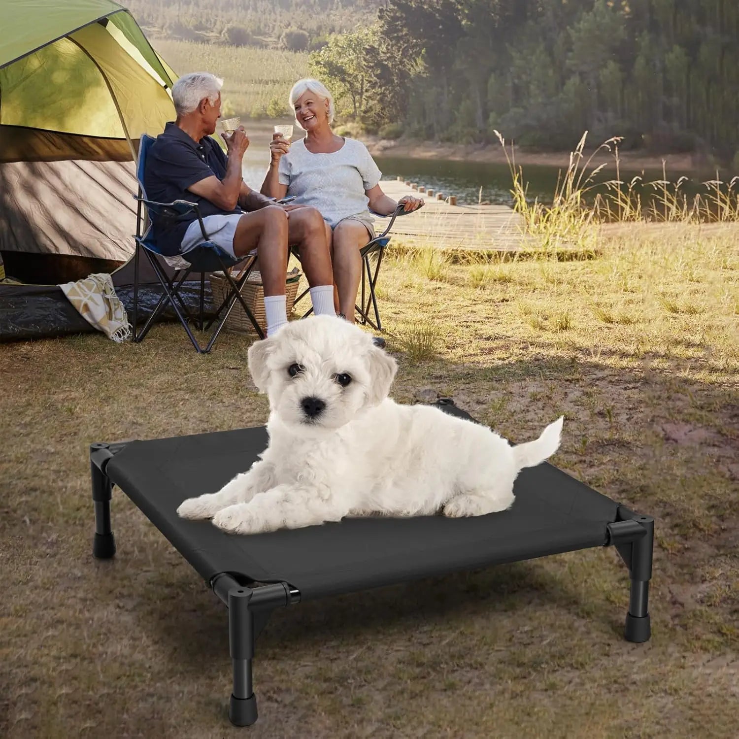 Elevated Cooling Pet Bed with Metal Frame, Raised Cot for Dogs and Cats, Small Size 18.5x18.5x5.5 Inches