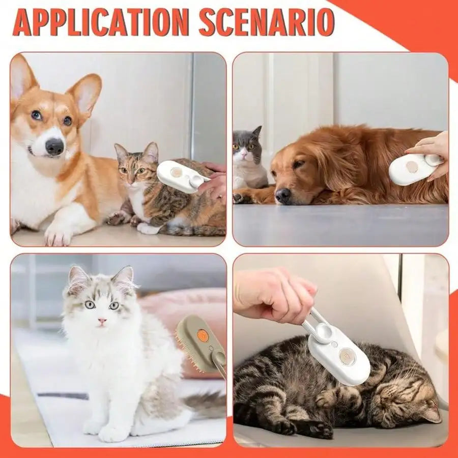 3-In-1 Pet Steam Brush - Steam Mist Grooming Tool, Removes Flying Hair for Cats, Comb & Dehairing 2-In-1