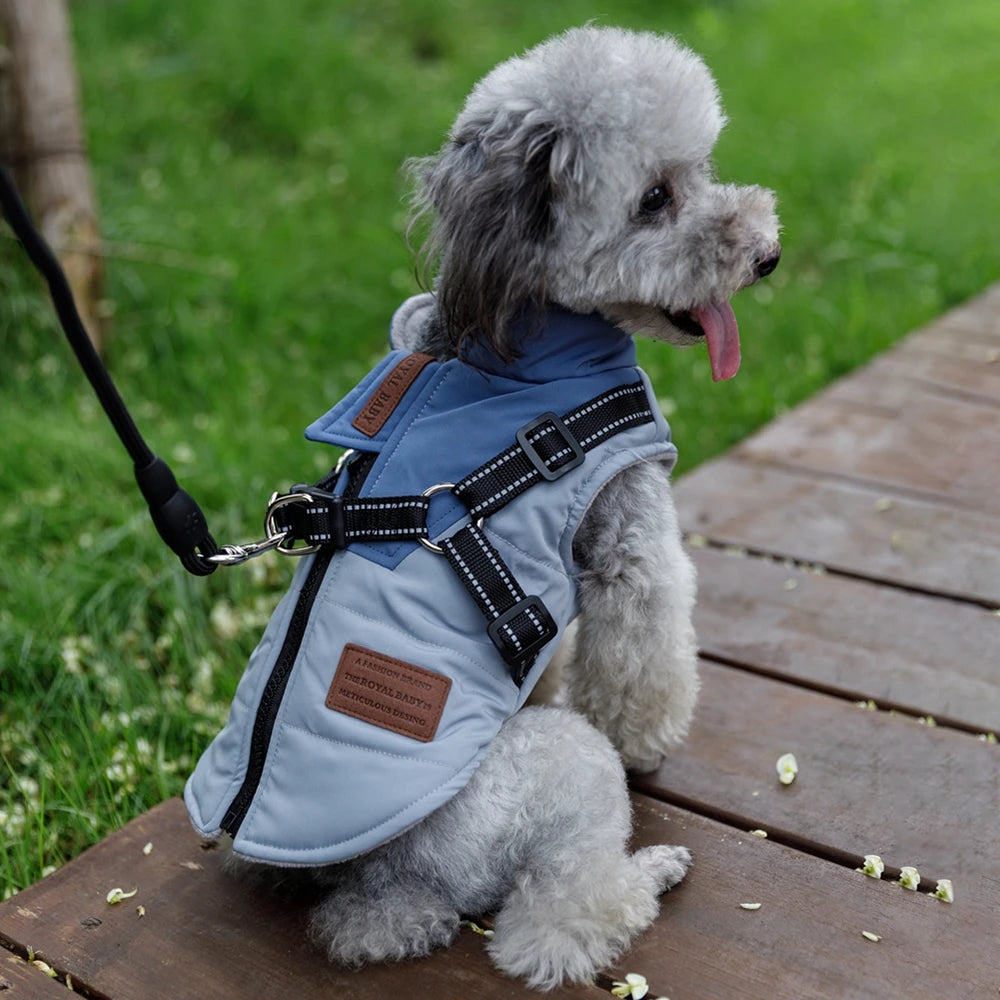 Winter Pet Dog Jacket With Harness Warm Dog Clothes For Labrador Waterproof Big Dog Coat