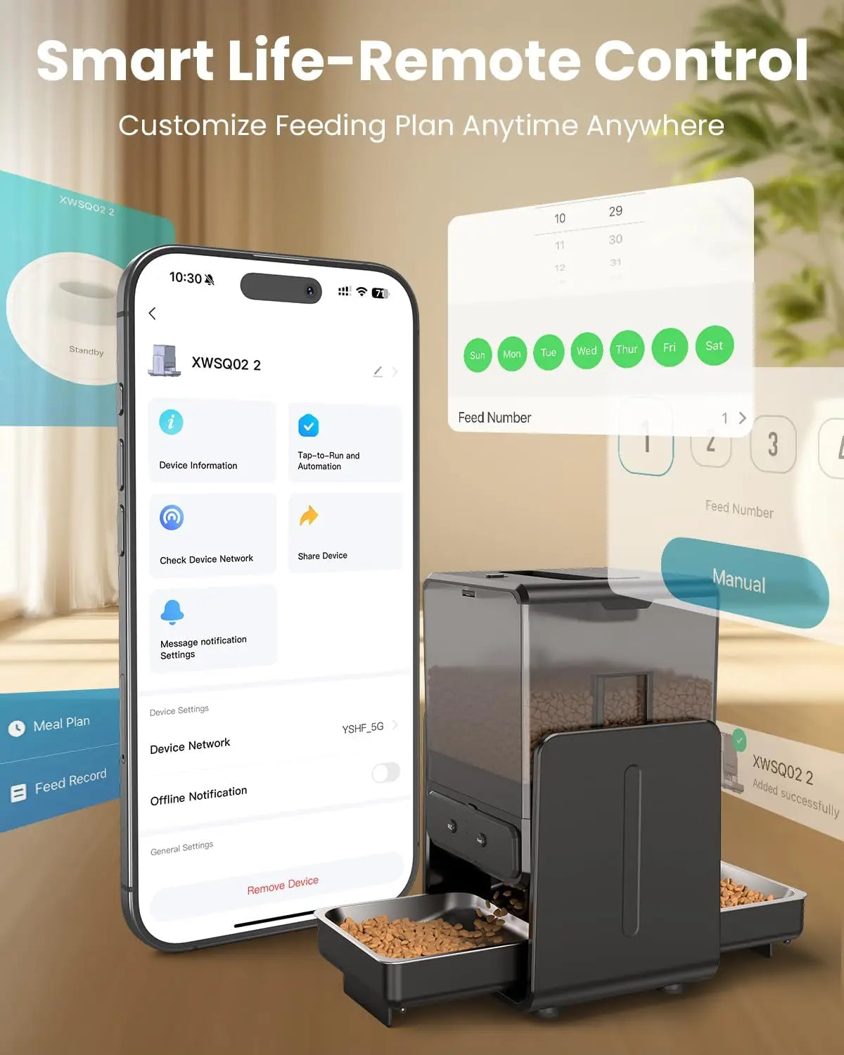 Automatic Cat Feeder with WiFi App Control, Dual Bowls for 2 Cats, Adjustable Height, Voice Record & Timed Dispenser