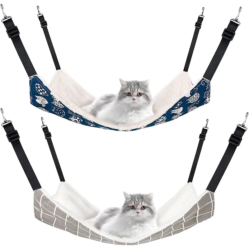 Cat Hanging Hammock with Adjustable Straps Double-Sided Pet Cage Hammock