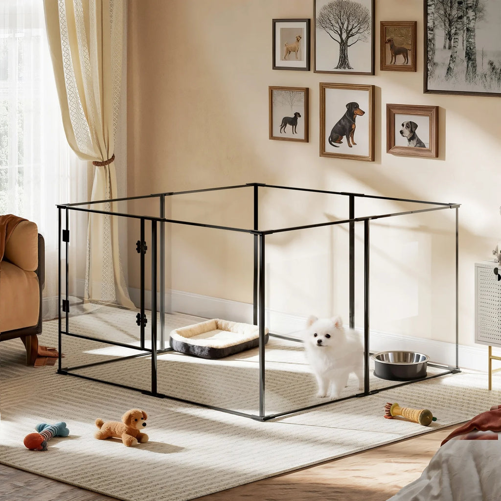 8 Panels Clear Acrylic Dog Playpen Pet Puppy Playpen for Guinea Pig Rabbits Small Animals Whelping Pen Box Exercise Fence